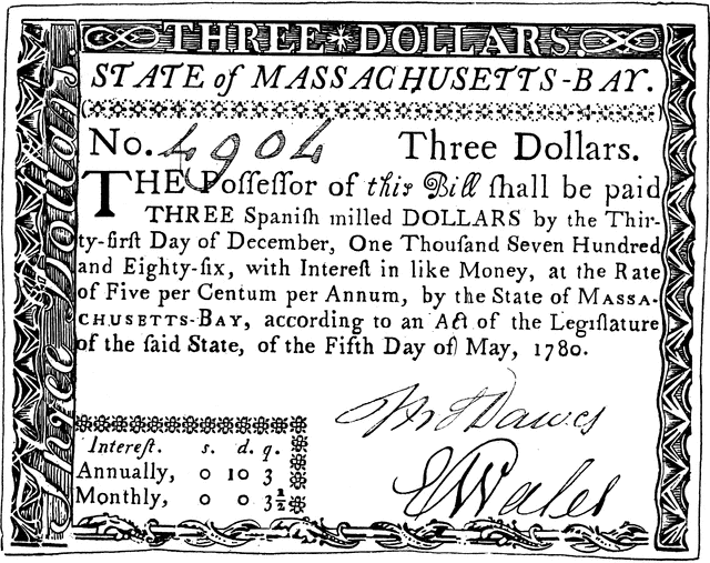Paper Money Three Dollar Bill 1780   Clipart Etc