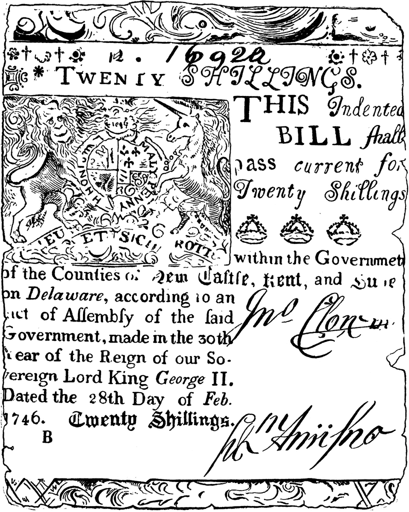 Paper Money Twenty Shillings Bill 1746   Clipart Etc