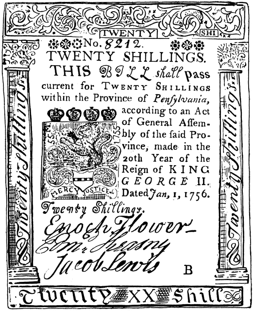 Paper Money Twenty Shillings Bill 1756   Clipart Etc