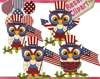 Patriotic Owls 2 Clipart  Digital D Ownload