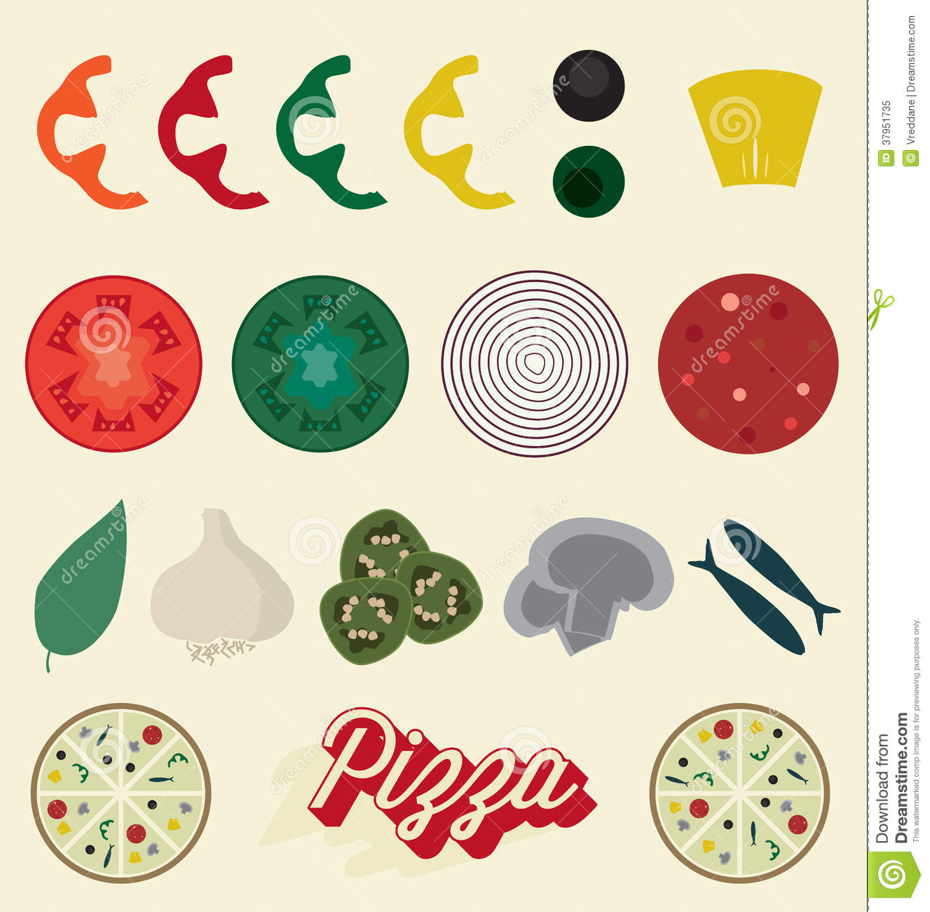 Pizza Toppings Clipart Vector Set  Pizza Toppings