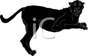 Silhouette Of An Adult Cheetah Jumping   Royalty Free Clipart
