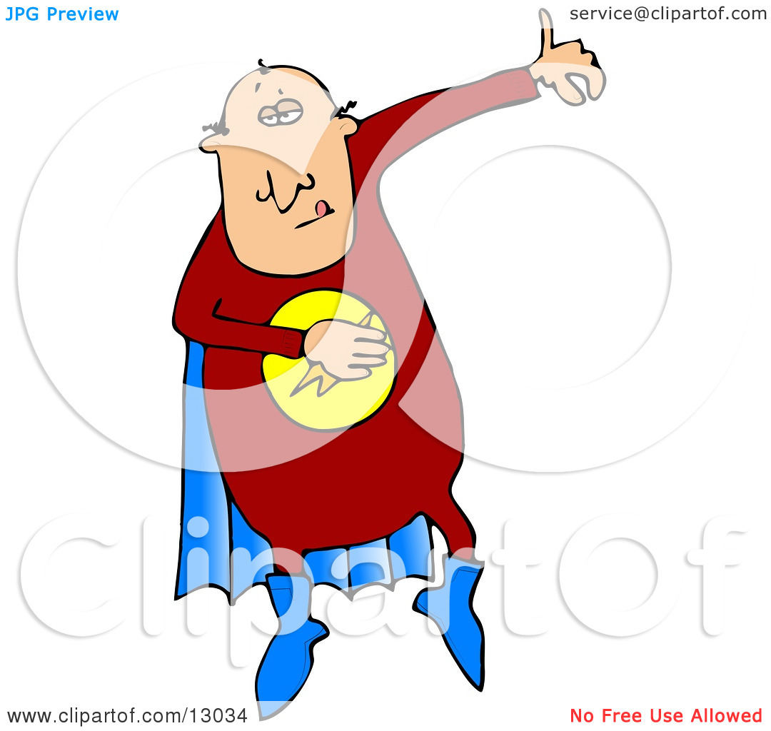 Super Hero Man In A Red Uniform And Blue Cape Clipart Illustration By