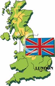 The British Flag Over A Map Of England   Royalty Free Clipart Picture