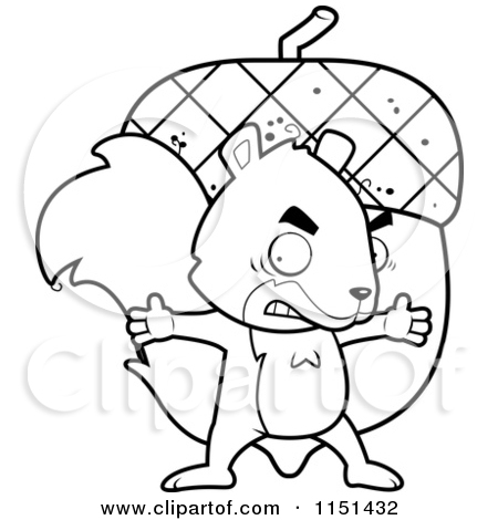 Cartoon Clipart Of A Black And White Mad Squirrel Protecting His Giant