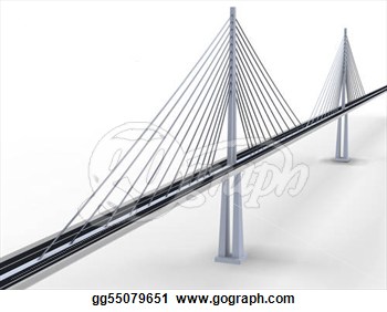 Clip Art   3d Rendering Of Modern Suspension Bridge On White