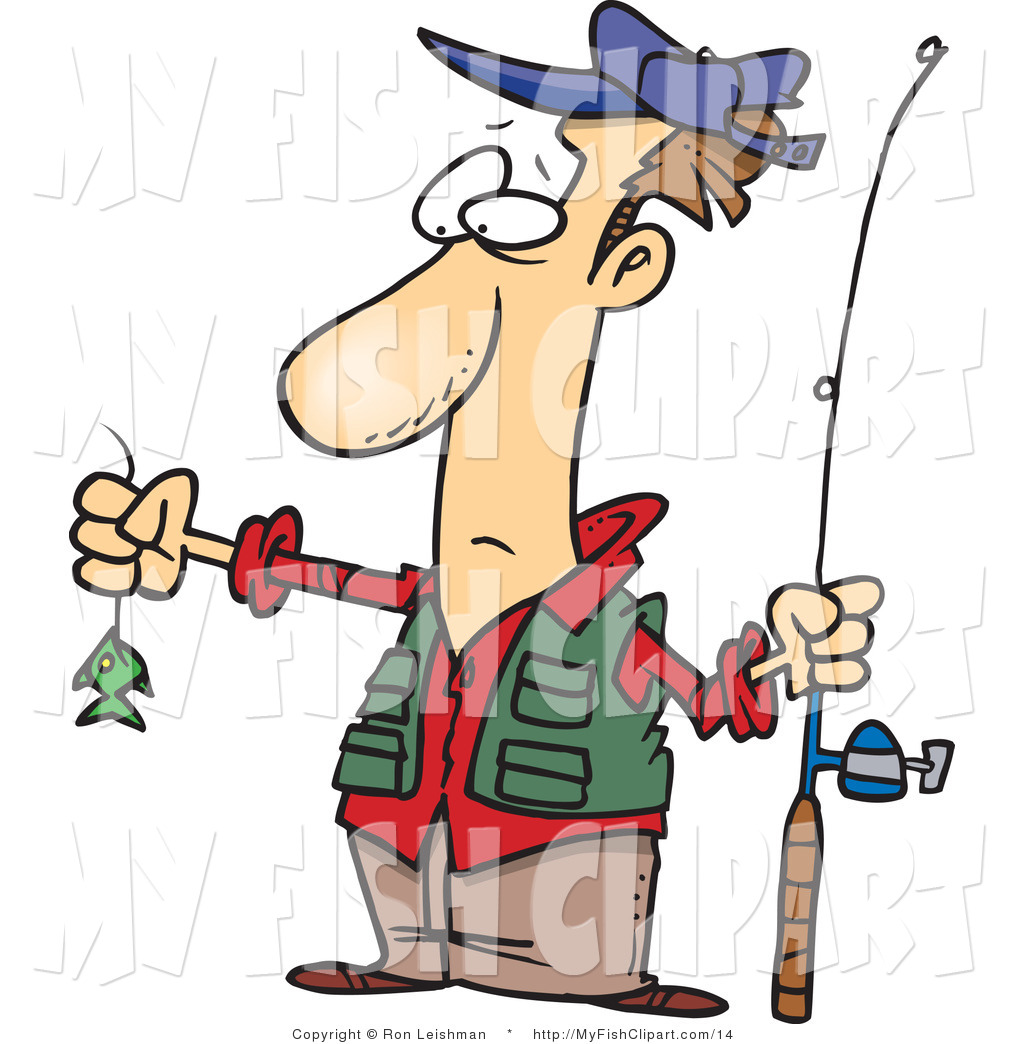 Clip Art Of A Disappointed Fisherman Holding A Very Small Fish And His