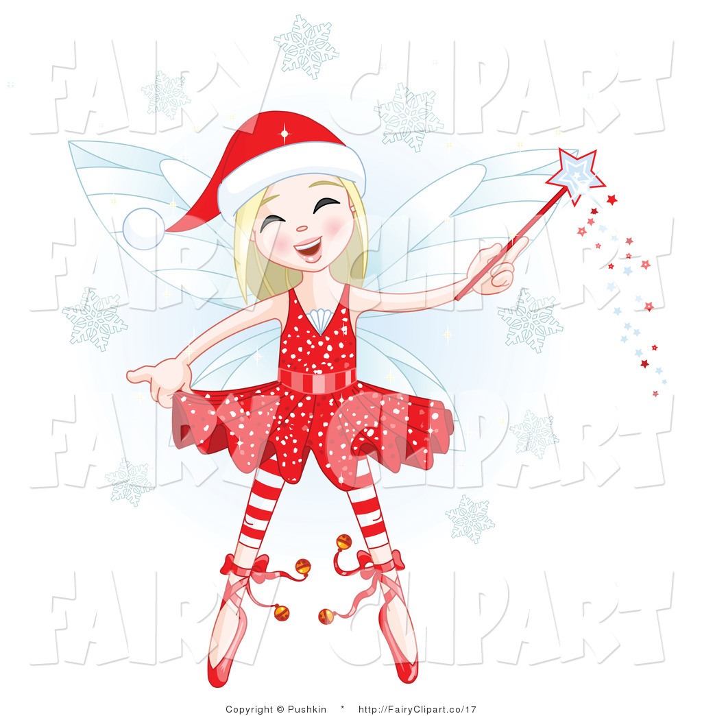 Clip Art Of A Happy Christmas Fairy Girl With A Magic Wand