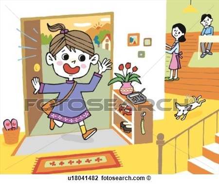 Clip Art Of Girl Coming Home Painting Illustration Illustrative