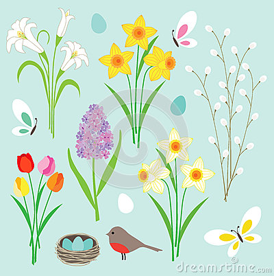 Easter Flowers Butterflies And Robin S Nest Clipart