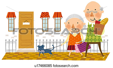 Elderly Couple Arriving Home From Shopping U17466085   Search Clipart
