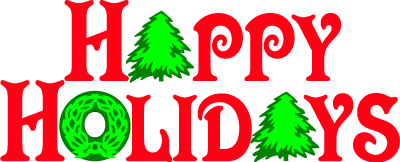 Happy Holidays Word Art With Christmas Trees And Wreath  Click Image