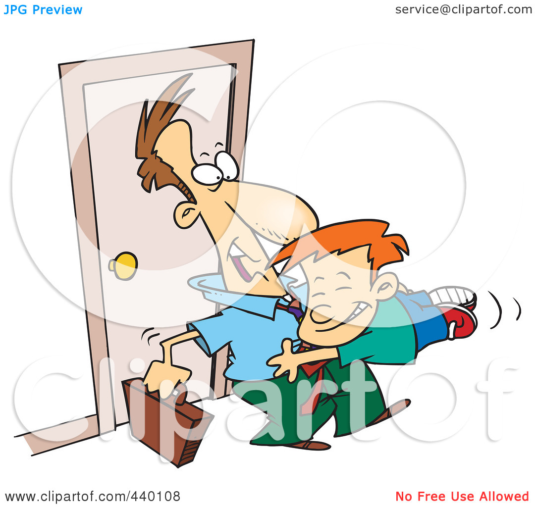 Illustration Of A Cartoon Boy Jumping On His Dad When He Arrives Home