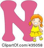 Royalty Free  Rf  Clipart Illustration Of A Kid Letter N With A Little