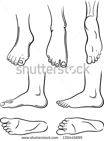 Seven Black Outlined Man Feet Isolated On White Background  You Can