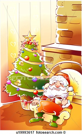 Stock Illustration Of Sofa Winter Santa Claus Fireplace Christmas