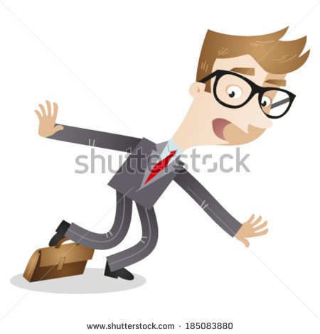 Vector Illustration Of A Clumsy Cartoon Businessman Stumbling Over His