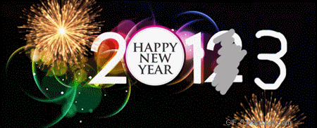 2013 New Year Funny Text Flash Banner Fireworks Clipart Image Animated