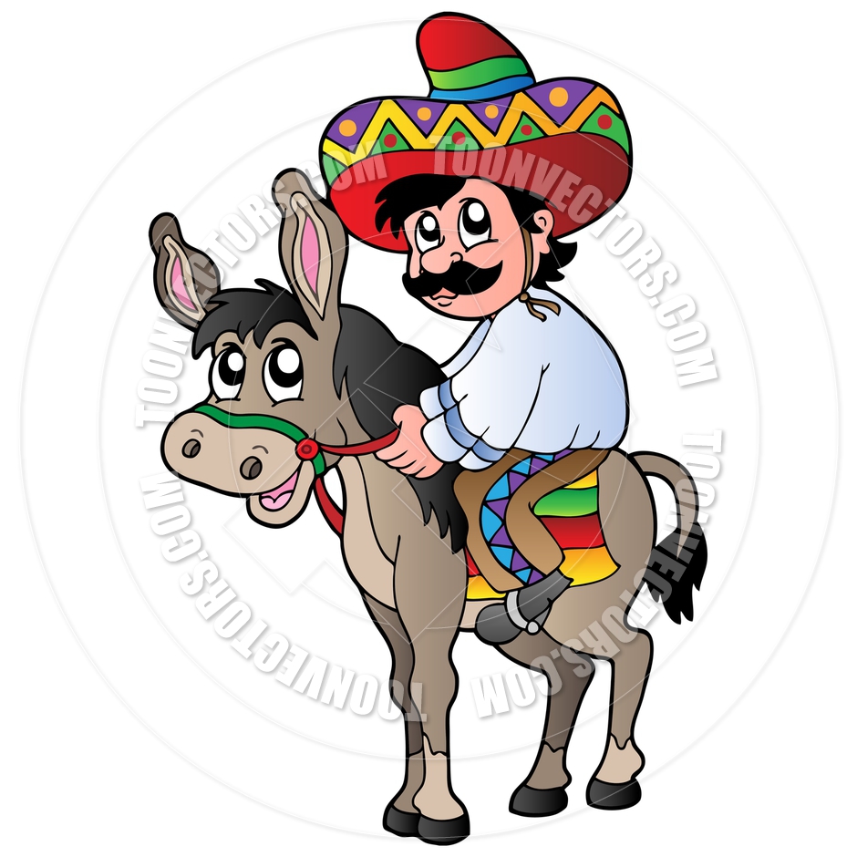 Cartoon Mexican Man Riding Donkey By Clairev   Toon Vectors Eps  39502