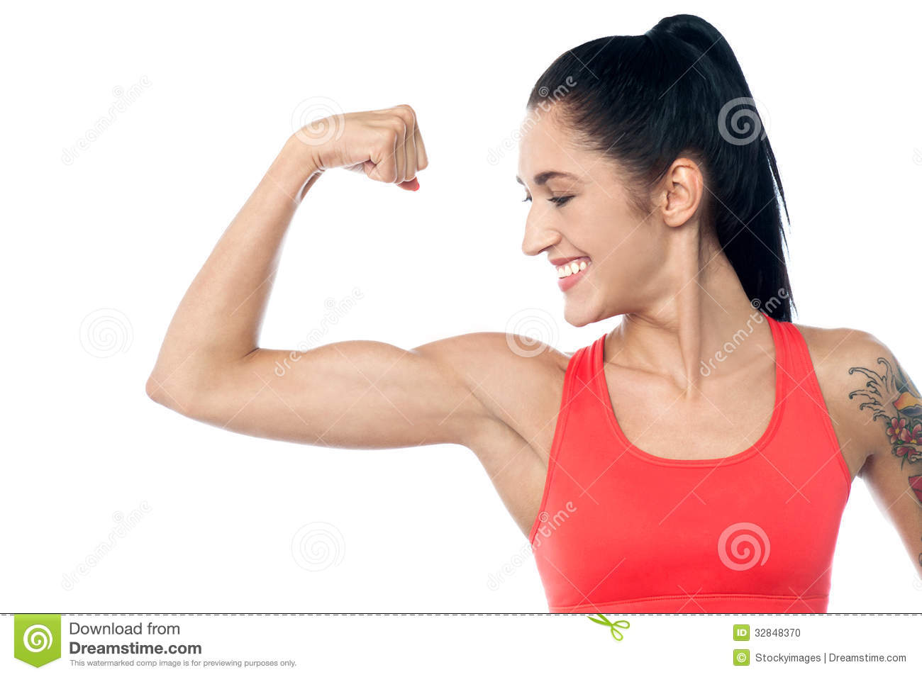 Female Trainer Showing Her Biceps Stock Photo   Image  32848370