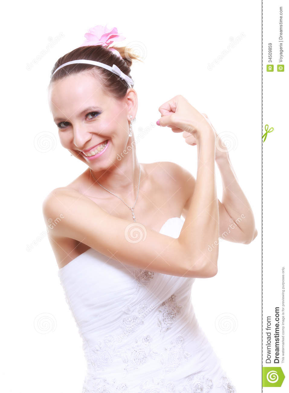 Girl Bride Shows Her Muscles Strength And Power Royalty Free Stock