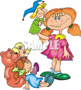Girl Playing With Dolls And Puppets   Royalty Free Clipart Picture