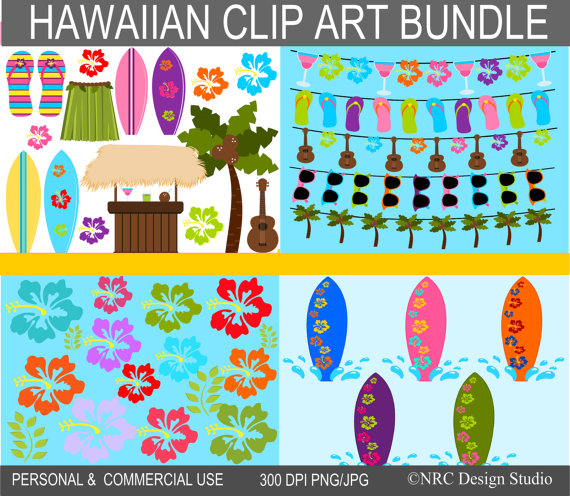Hawaiian Clip Art Bundle Graphics   Digital Hawaii Clipart   Beach