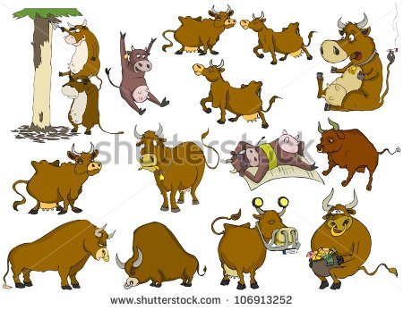 Many Different Cows And Bulls On A White Background   Stock Vector