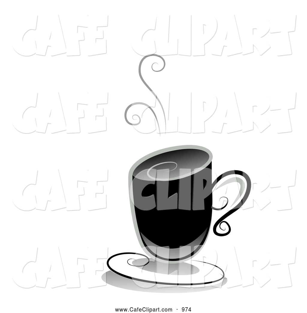 Vector Clip Art Of A Steaming Ornate Black And White Hot Coffee Design