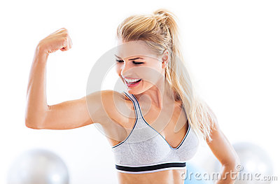 Woman Flexing Biceps Stock Photo   Image  34955360