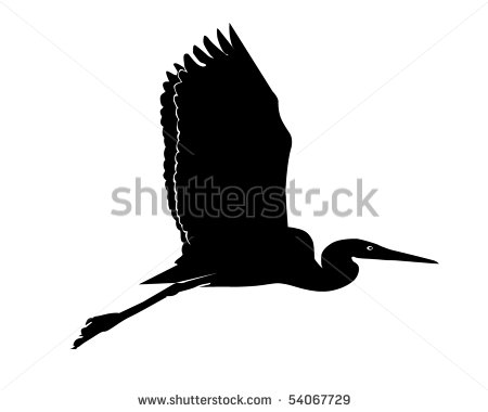 Black Silhouette Of A Flying Heron On A White Background Stock Vector