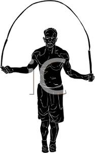 Black Silhouette Of A Man Jumping Rope   Royalty Free Clipart