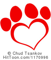 Dog Paw Heart Clip Art 1170996 Cartoon Of A Red Heart Shaped Paw Print