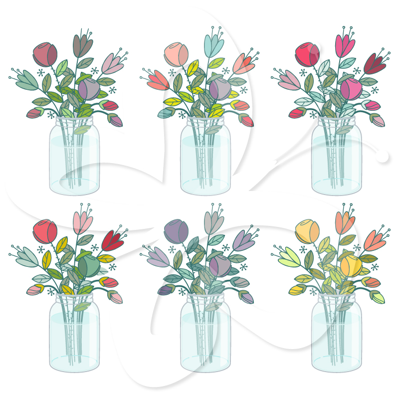 Flowers In Mason Jar Clip Art Set   Creative Clipart Collection