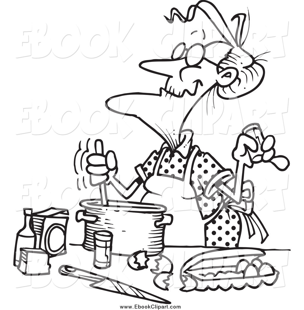 Larger Preview  Clip Art Of A Lineart Old Woman Baking By Ron Leishman