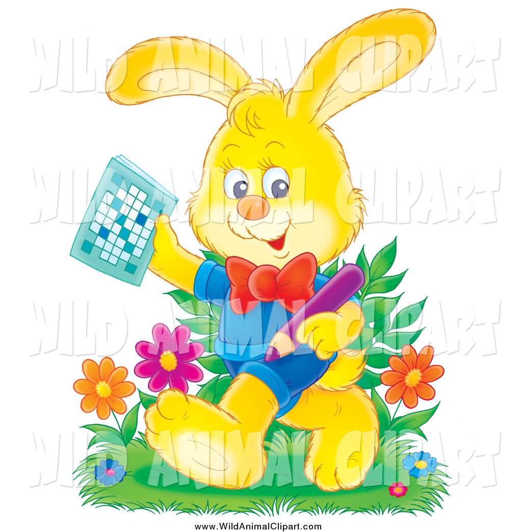 Larger Preview  Clip Art Of A Yellow Rabbit Holding A Pencil And Word