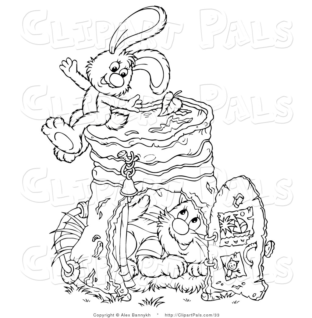 Larger Preview  Pal Clipart Of A Cat And Rabbit Hanging Out By A Pail