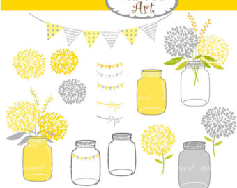 Mason Jar Flower Clip Art Yellow And Grey Mason Jar Clip Art Flowers    