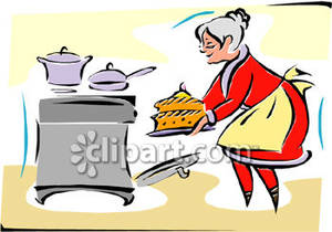 Old Woman In Red Robe Baking   Royalty Free Clipart Picture