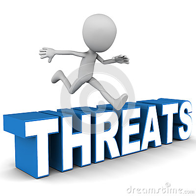 Overcome Threats Concept Man Jumping Over Threats Word Over White    