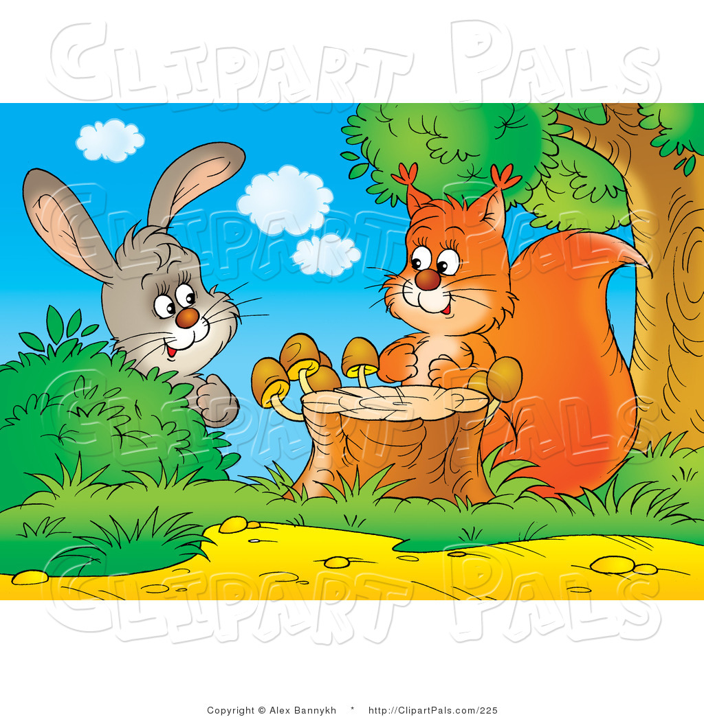 Pal Clipart Of A Curious Gray Bunny Rabbit Behind A Bush Watching A