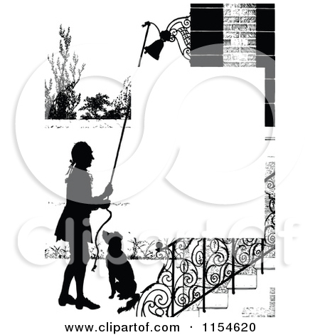 Retro Vintage Silhouetted Dog And Man Ringing A Bell Page Border