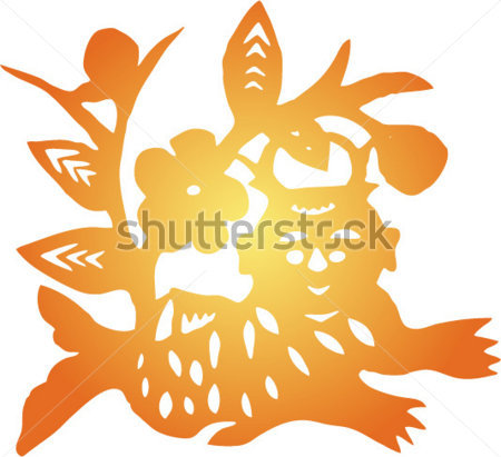 Traditional Chinese Paper Cut Pasted On Window At Spring Festival Or    