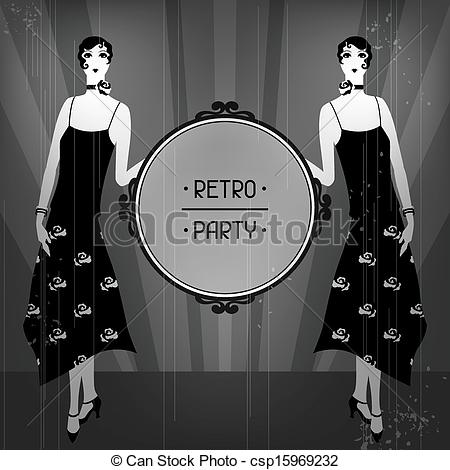 Vectors Of Retro Party Background With Beautiful Girl Of 1920s