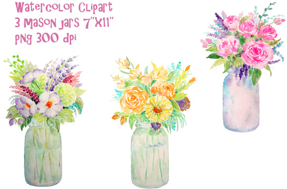 Watercolor Vase Of Flowers Mason Jar   Illustrations On Creative