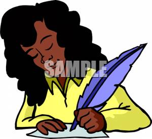 Woman Writing With A Feather Pen   Royalty Free Clipart Picture