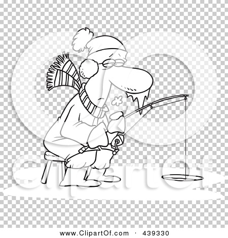 Black And White Outline Design Of A Frozen Man Ice Fishing By Ron