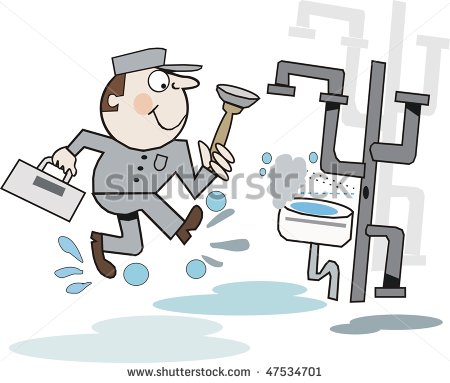 Cartoon Of Plumber Running To Fix Leaking Pipe    Stock Vector