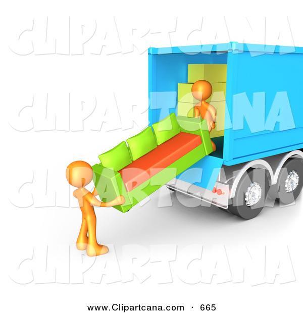 Clip Art Of A Couple Orange Male Figures Lifting And Loading A Green