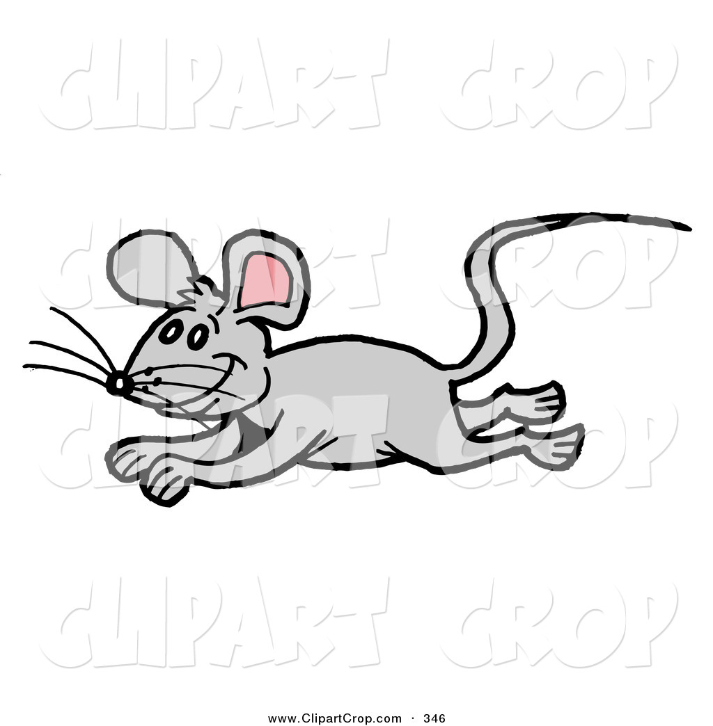 Clip Art Vector Of A Happy Gray Mouse Running And Leaping To The Left